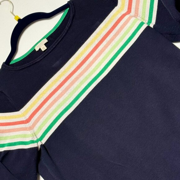 Talbots Petite Navy Sweater With Rainbow Stripes & Green Cuffs MP - Picture 2 of 6